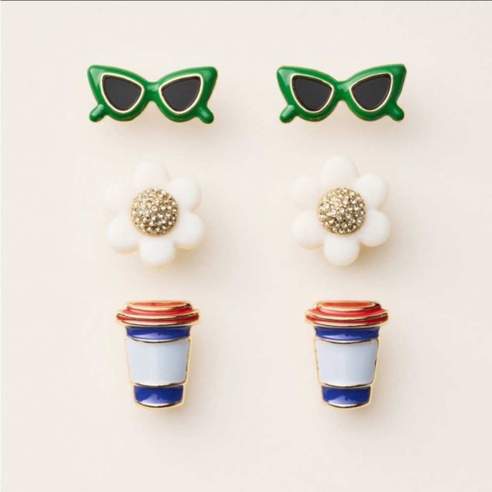 NIB kate spade x Target Mixed Novelty Stud Earrings 3pk -blue/Green/white